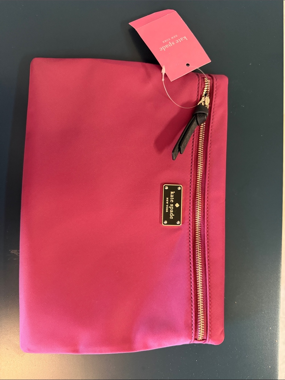 kate spade Hot Pink Zip Clutch with Gold Hardware